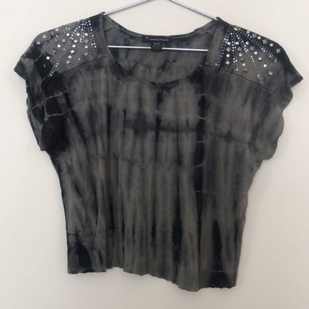 Forever 21 Black & Green Tie-Die Crop-Top Size Medium